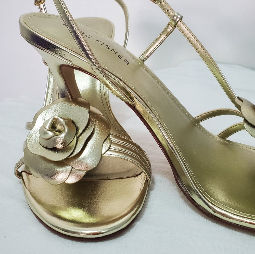 Marc Fisher Gold Floral Heeled Sandals - Picture 4 of 9